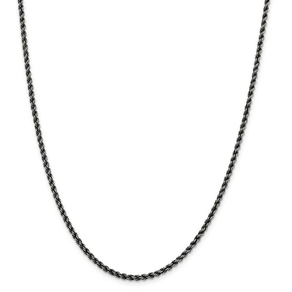 2.5mm Sterling Silver & Black Plated Solid Rope Chain Necklace, 24 In - Picture 2 of 8